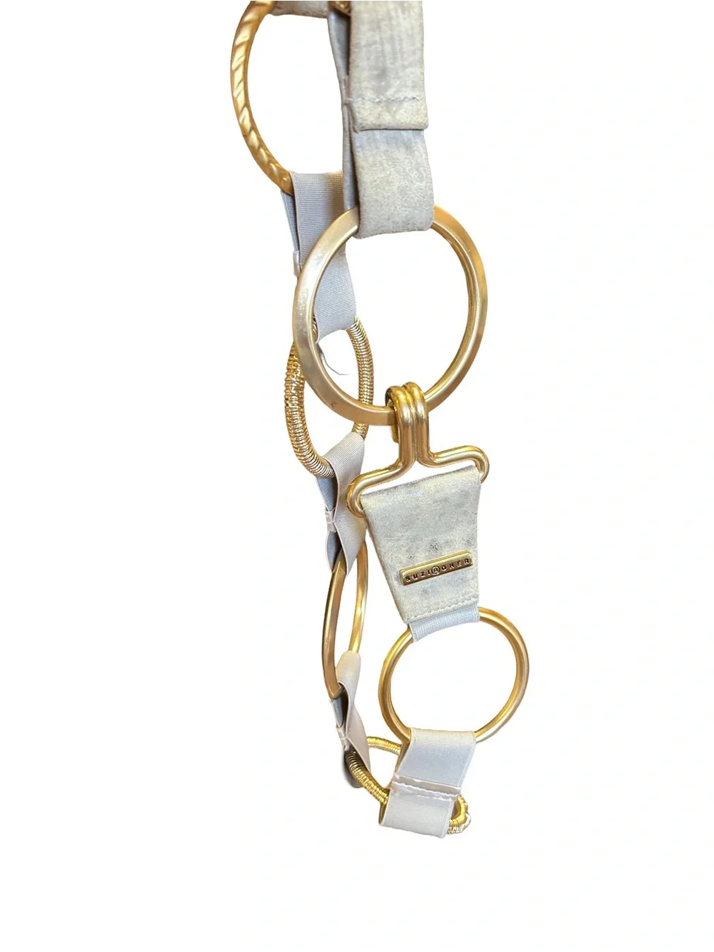 Vintage Y2K Suzi Roher Cream Beige Suede Gold ORing Statement Belt